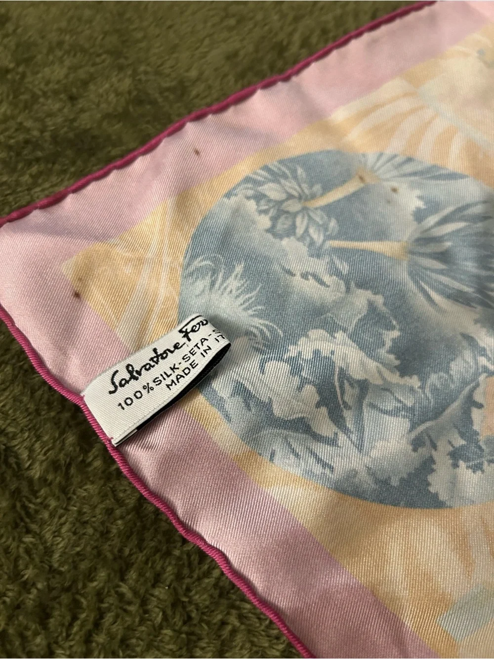 Salvatore Ferragamo Silk Animal Print Square Scarf Pink Border 16x16
